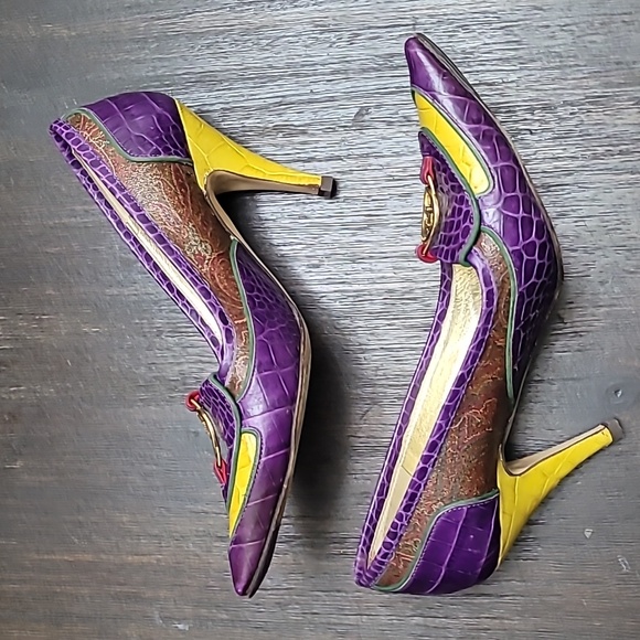 Etro Pumps 37.5 Paisley Croc Pointed Toe Heels Y2K